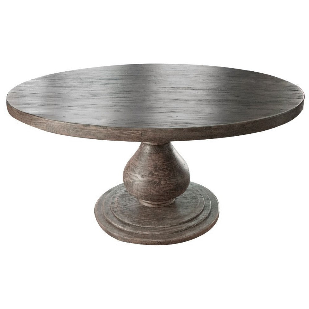 Ian Dining Table Brown Solid Pine Wood Pedestal Base Round 63 Inch