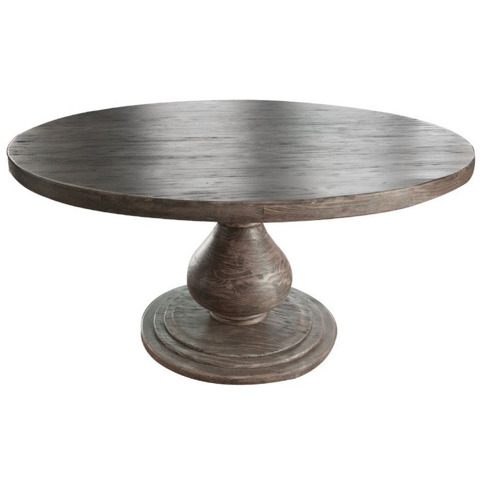 Ian Dining Table, Brown Solid Pine Wood, Pedestal Base, Round 63 Inch