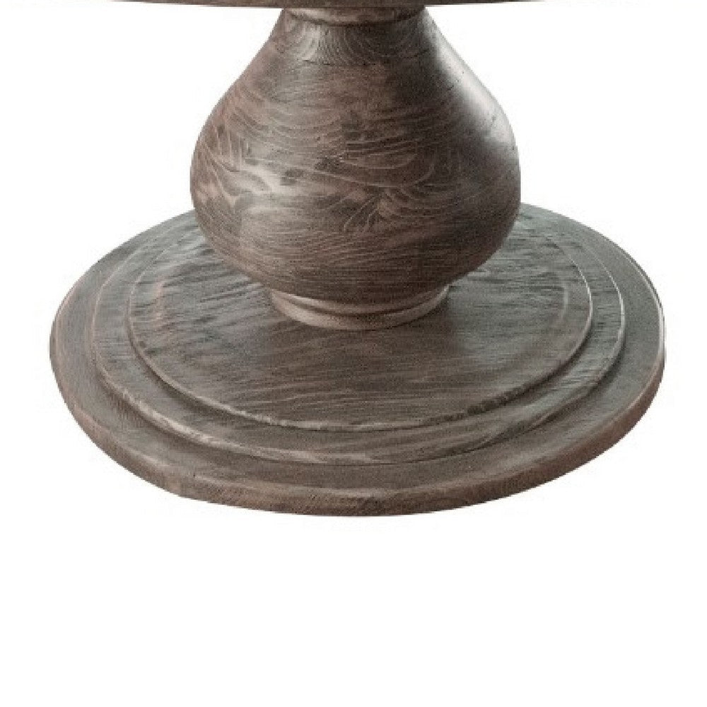 Ian Dining Table Brown Solid Pine Wood Pedestal Base Round 63 Inch