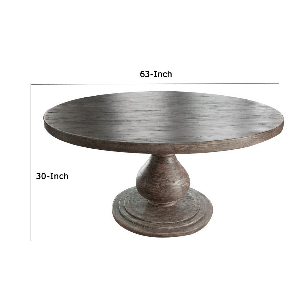 Ian Dining Table Brown Solid Pine Wood Pedestal Base Round 63 Inch