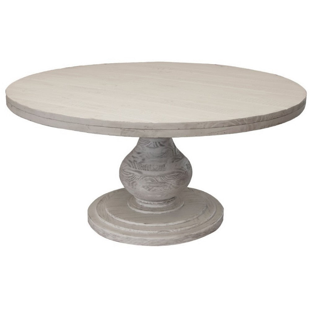 Ian Dining Table Ivory Solid Pine Wood Pedestal Base Round 63 Inch