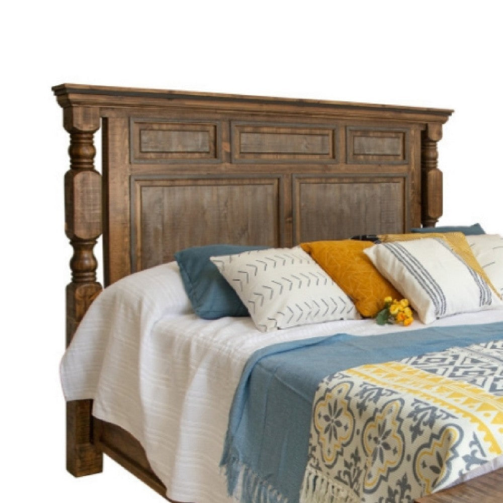 Sim California King Bed Antique White Weathered Gray Solid Pine Wood