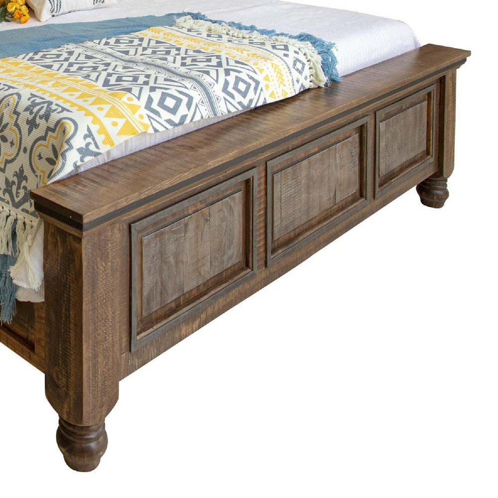 Sim California King Bed Antique White Weathered Gray Solid Pine Wood