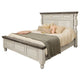 Sim Queen Size Bed Antique White and Weathered Gray Solid Pine Wood