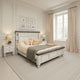 Sim Queen Size Bed, Antique White and Weathered Gray Solid Pine Wood