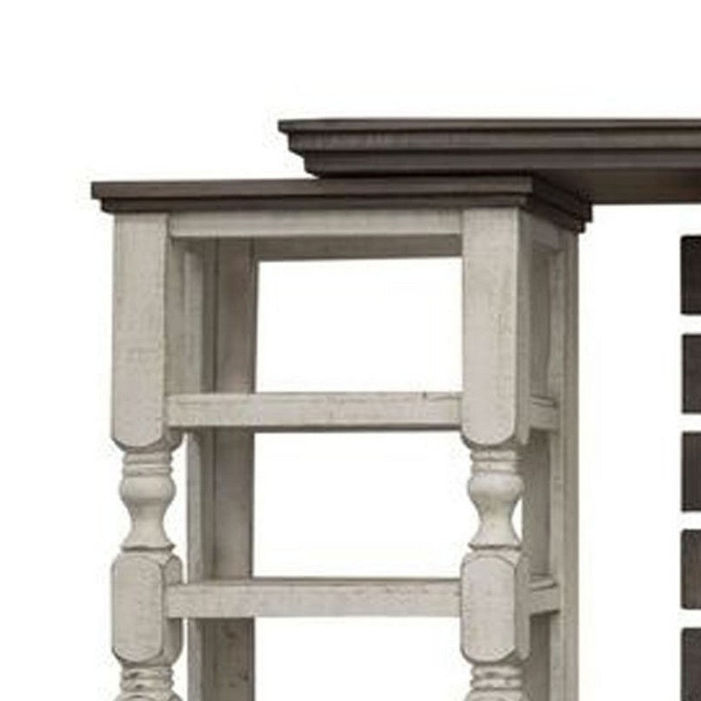 Sim Wall Media TV Stand with Shelves White Gray Pine Wood 68 Inch BM332033