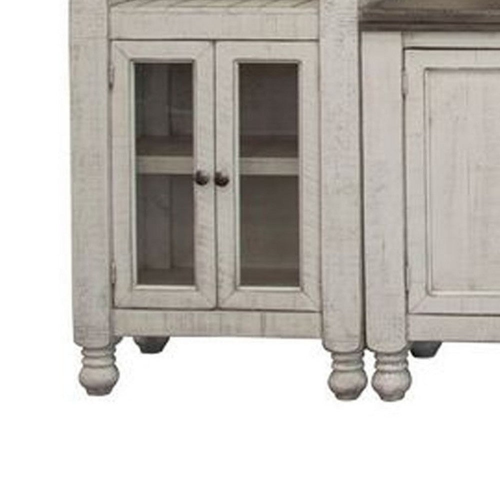 Sim Wall Media TV Stand with Shelves White Gray Pine Wood 68 Inch BM332033