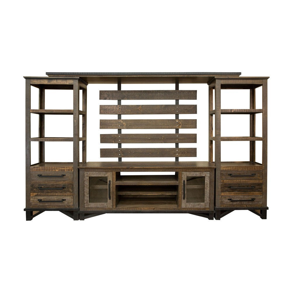 Pola Wall Media TV Stand Doors and Shelves Gray Brown Wood 122 Inch BM332044