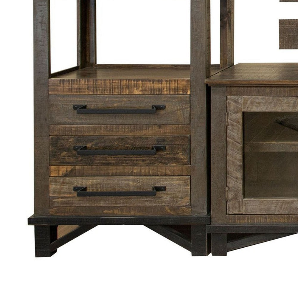 Pola Wall Media TV Stand Doors and Shelves Gray Brown Wood 122 Inch BM332044