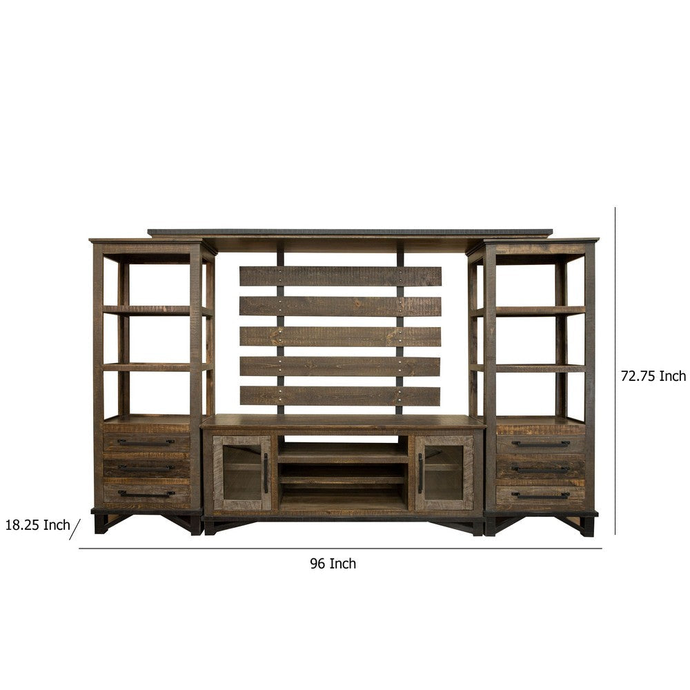 Pola Wall Media TV Stand Doors and Shelves Gray Brown Wood 122 Inch BM332044