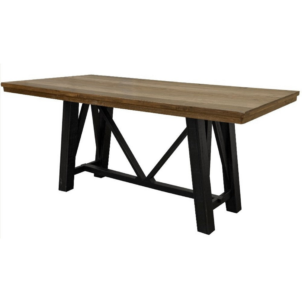 Pola Counter Height Table Dual Tone Gray and Brown Pine Wood 79 Inch BM332045