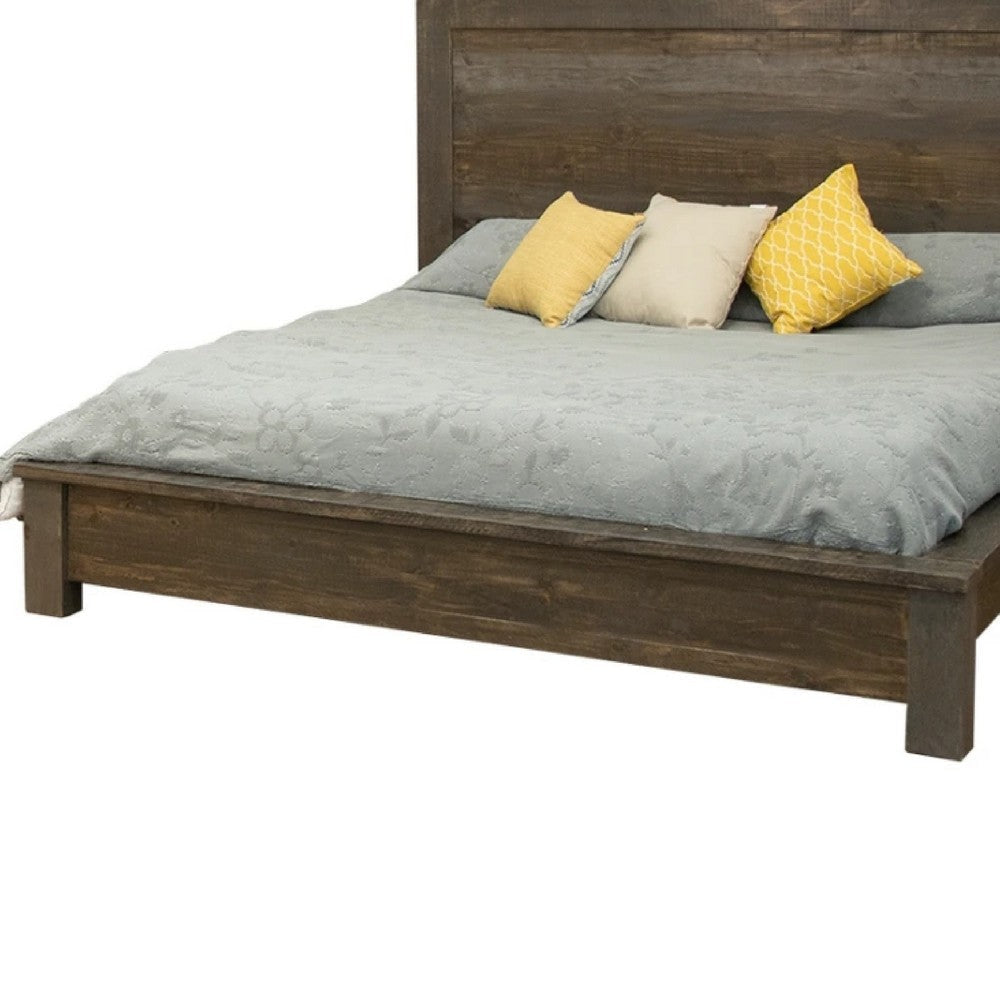 Pola King Size Bed Modern Dual Tone Gray and Brown Solid Pine Wood