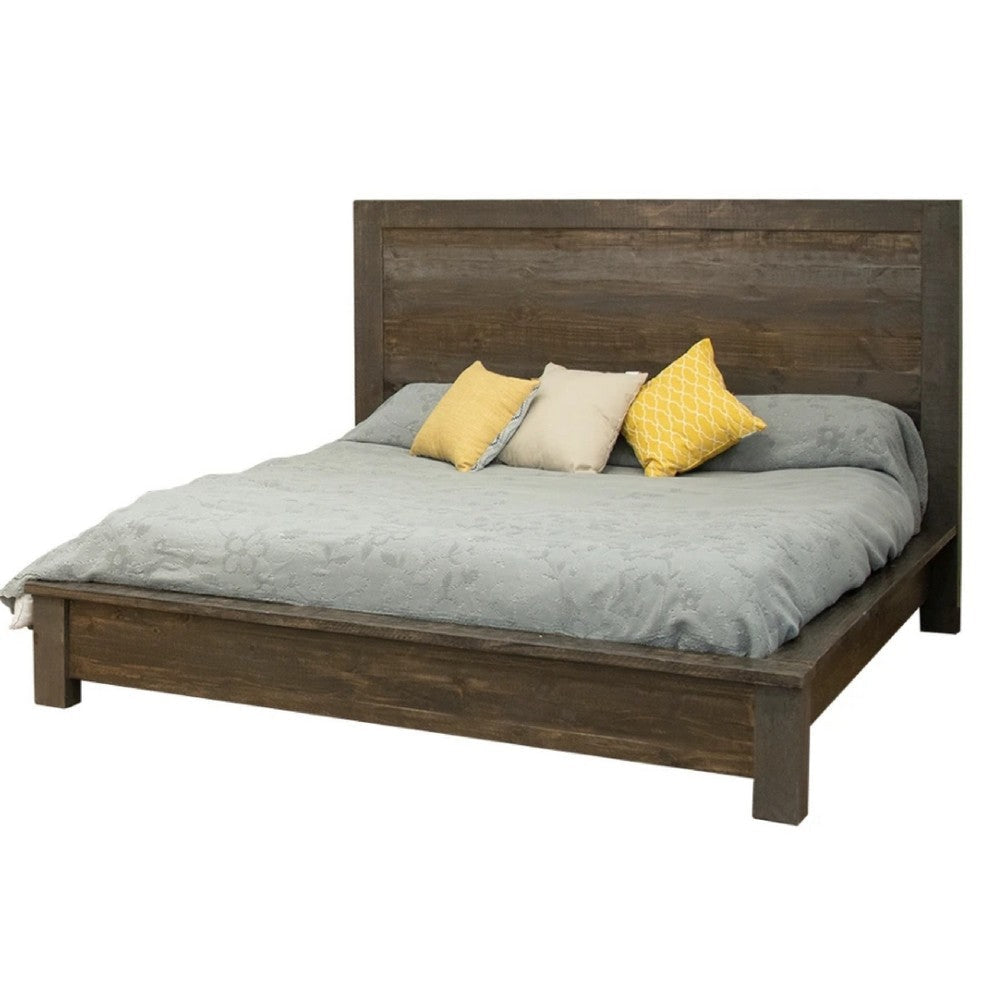 Pola Queen Size Bed Modern Dual Tone Gray and Brown Solid Pine Wood