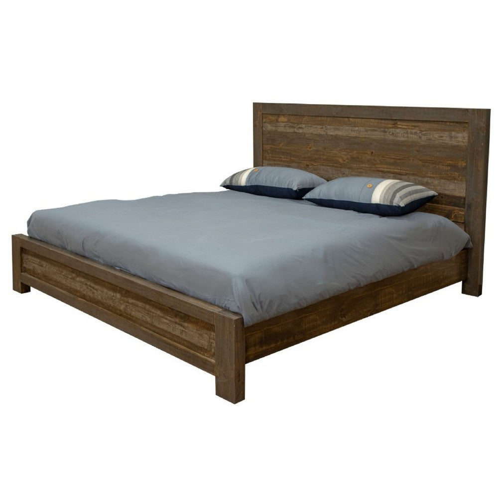 Pola King Size Bed Low Profile Footboard Gray Brown Solid Pine Wood