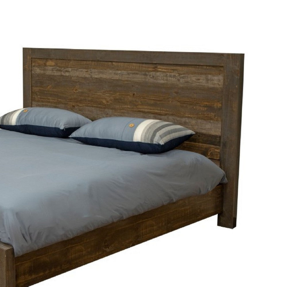 Pola King Size Bed Low Profile Footboard Gray Brown Solid Pine Wood