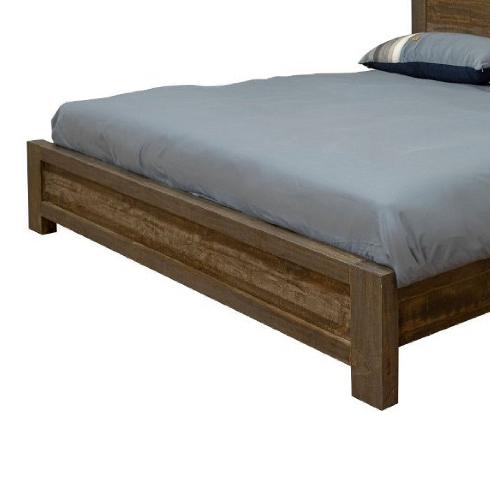 Pola King Size Bed Low Profile Footboard Gray Brown Solid Pine Wood