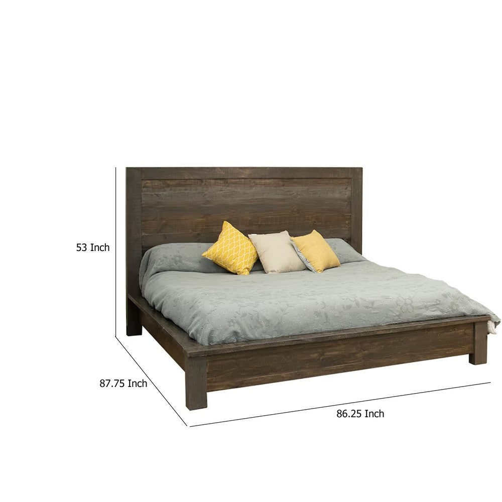 Pola King Size Bed Low Profile Footboard Gray Brown Solid Pine Wood