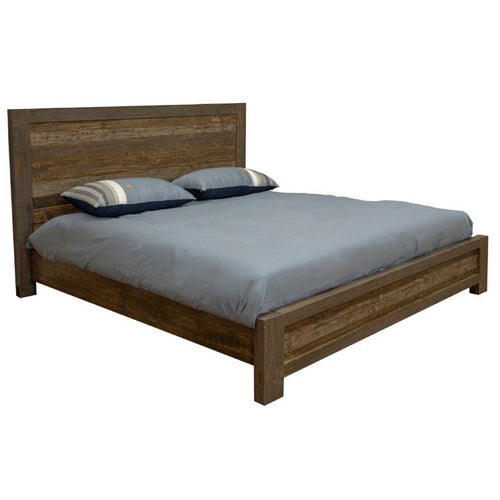 Pola King Size Bed, Low Profile Footboard, Gray Brown Solid Pine Wood