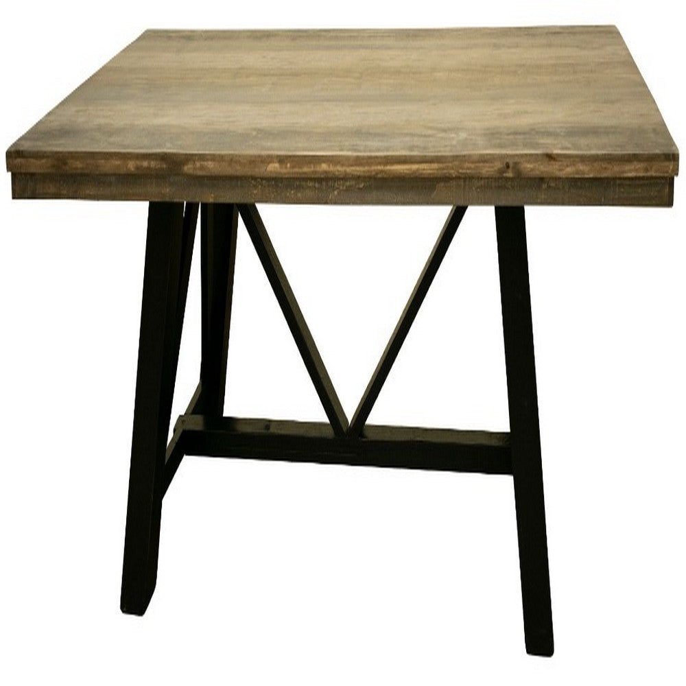 Pola Dining Table Dual Tone Gray and Brown Solid Pine Wood 79 Inch BM332051