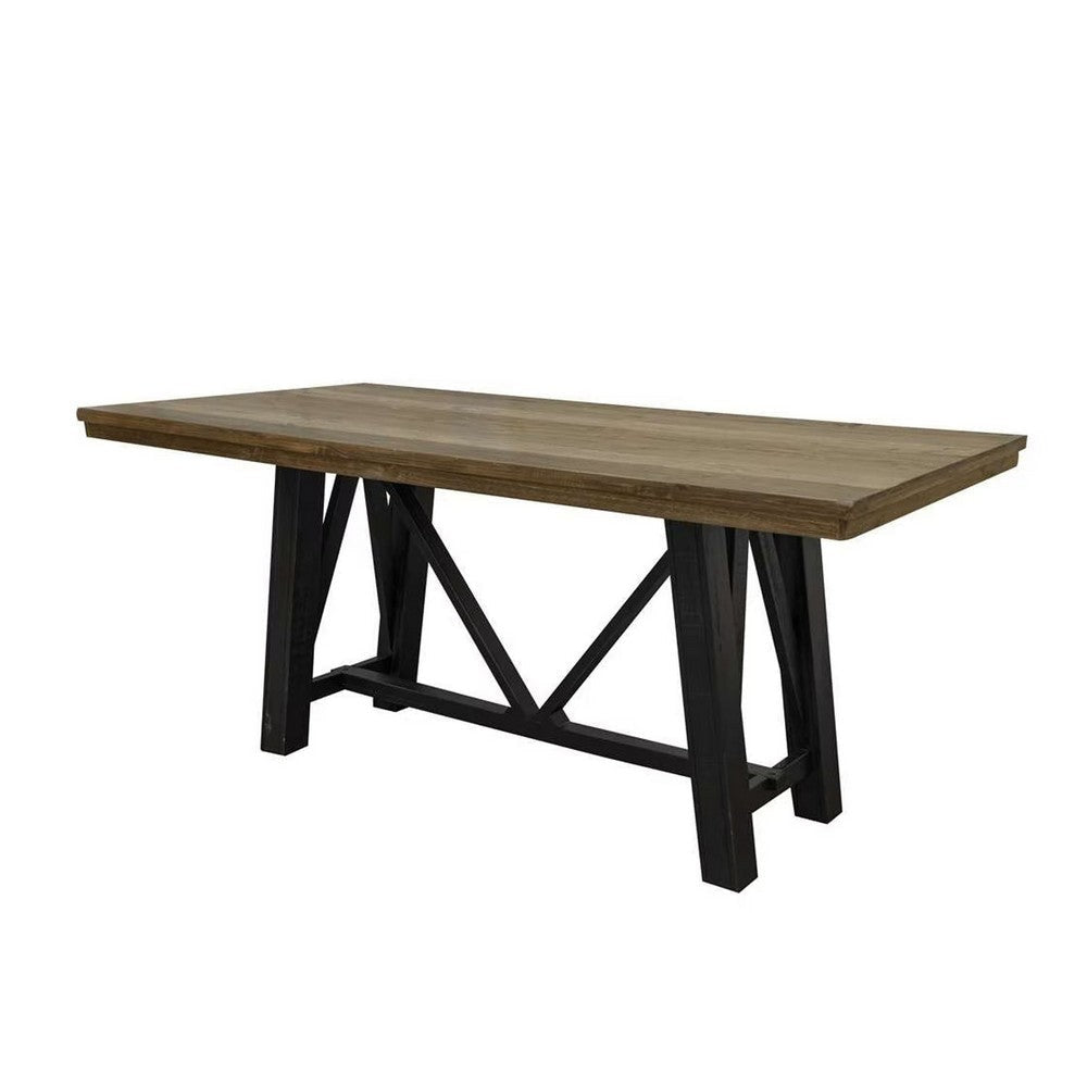 Pola Dining Table Dual Tone Gray and Brown Solid Pine Wood 79 Inch BM332051