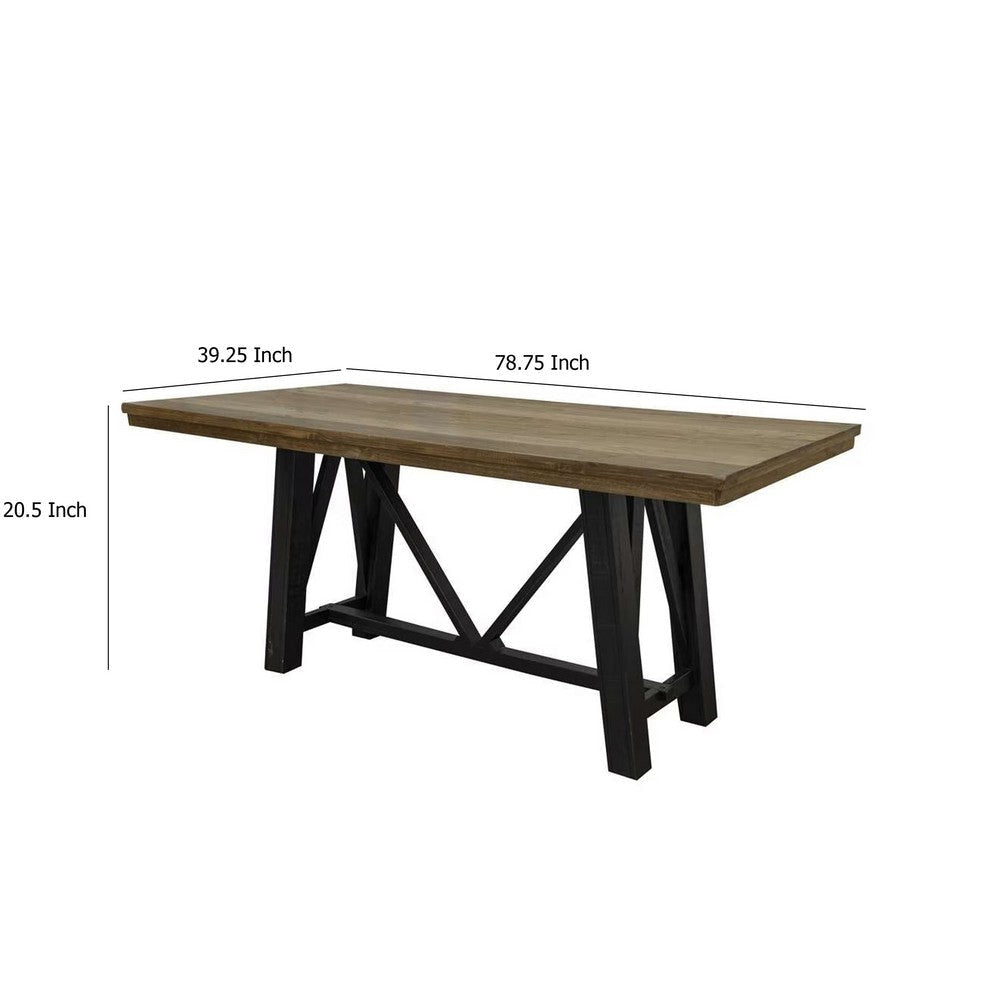 Pola Dining Table Dual Tone Gray and Brown Solid Pine Wood 79 Inch BM332051