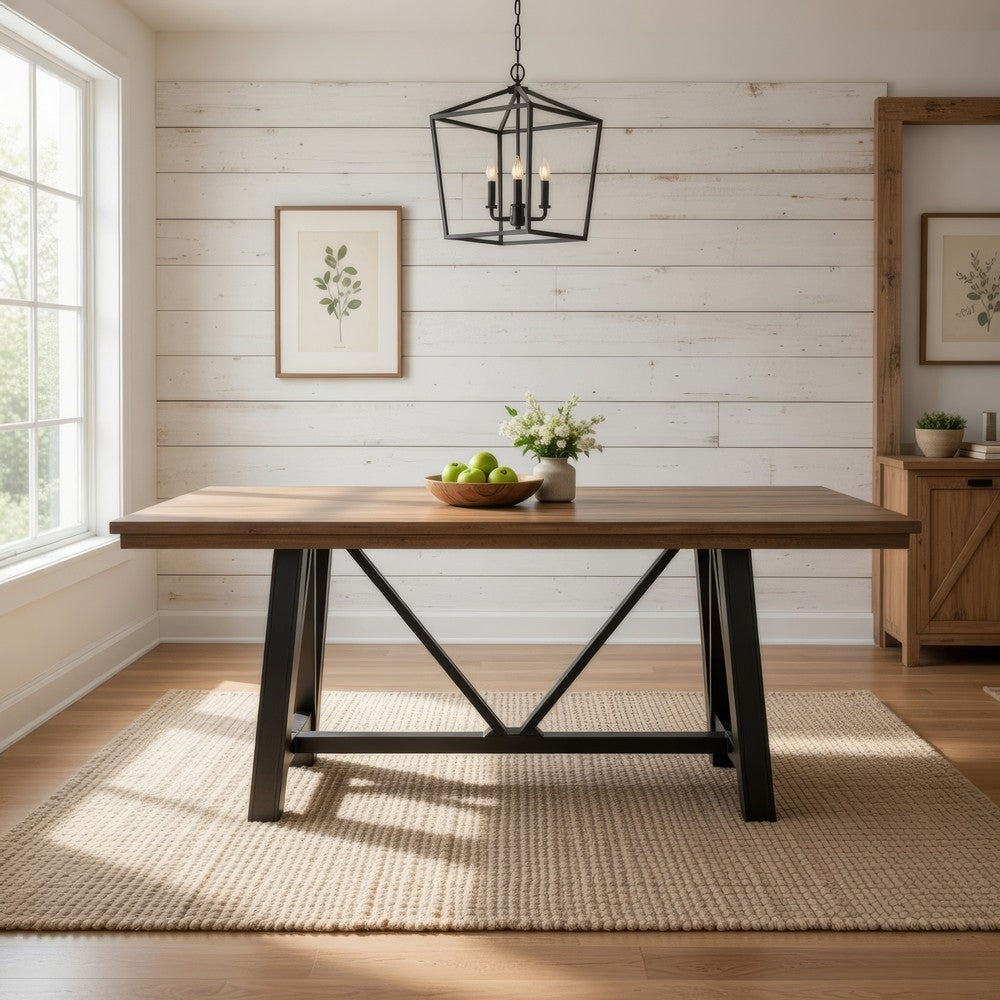 Pola Dining Table, Dual Tone Gray and Brown Solid Pine Wood, 79 Inch