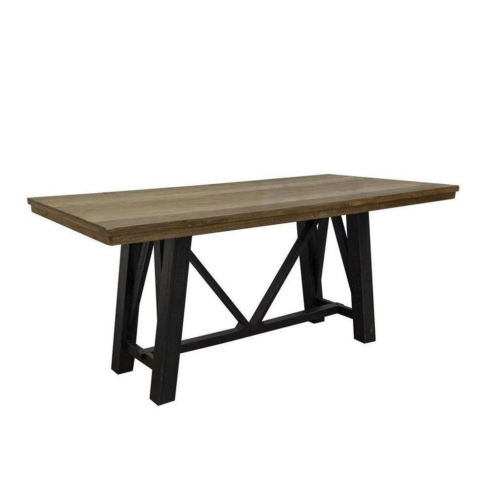 Pola Dining Table, Dual Tone Gray and Brown Solid Pine Wood, 79 Inch