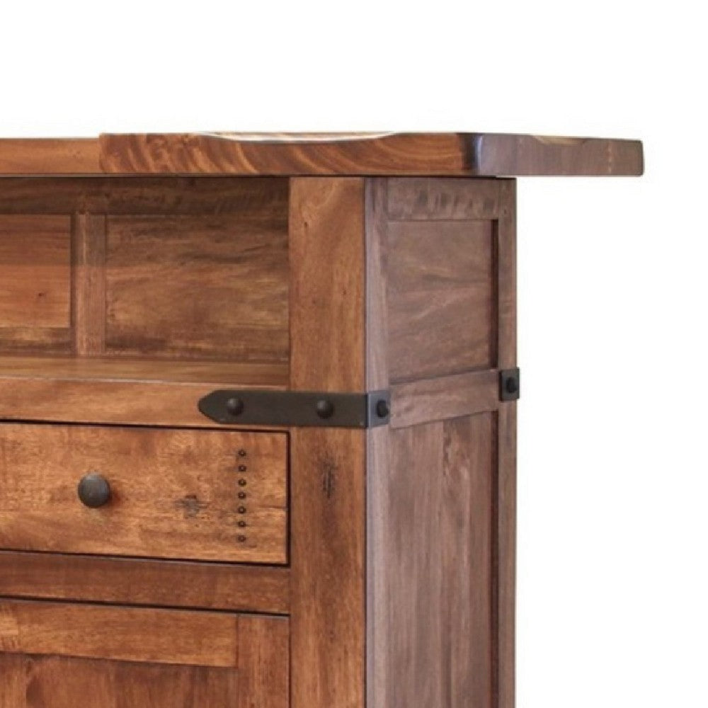Umey Bar Height Serving Table Brown Mango Wood Black Metal 75 Inch BM332055