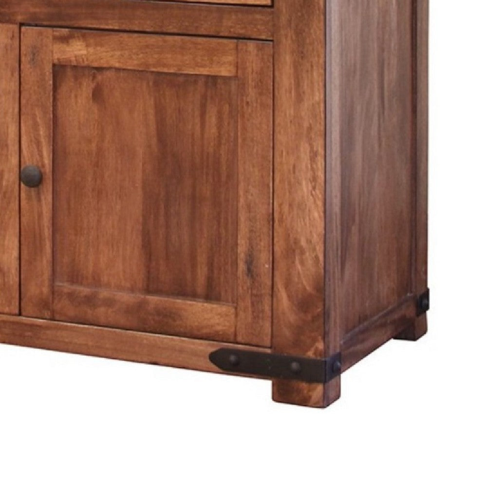 Umey Bar Height Serving Table Brown Mango Wood Black Metal 75 Inch BM332055