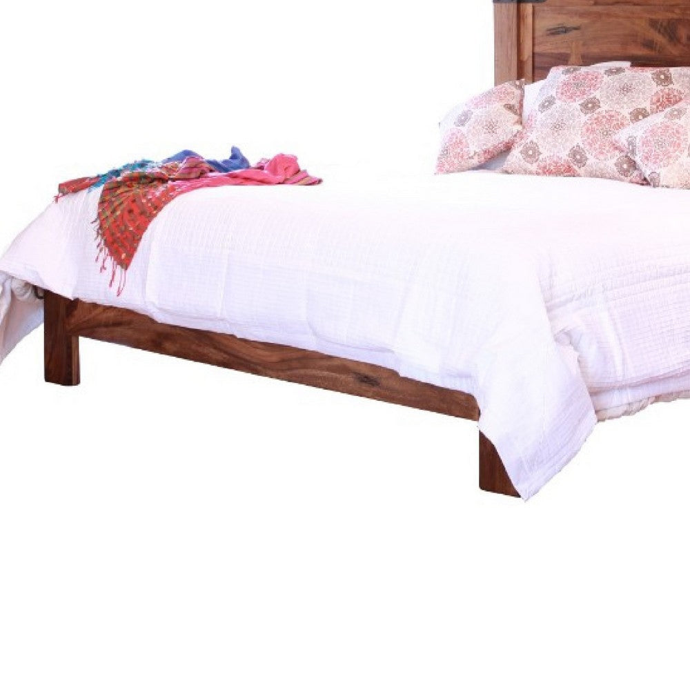 Umey Queen Size Bed Cinnamon Brown Parota Mango Wood Iron Accents