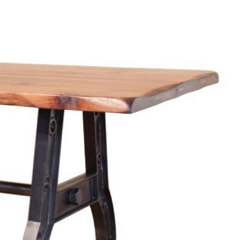 Umey Dining Table Brown Solid Mango Wood Industrial Metal 79 Inch BM332059
