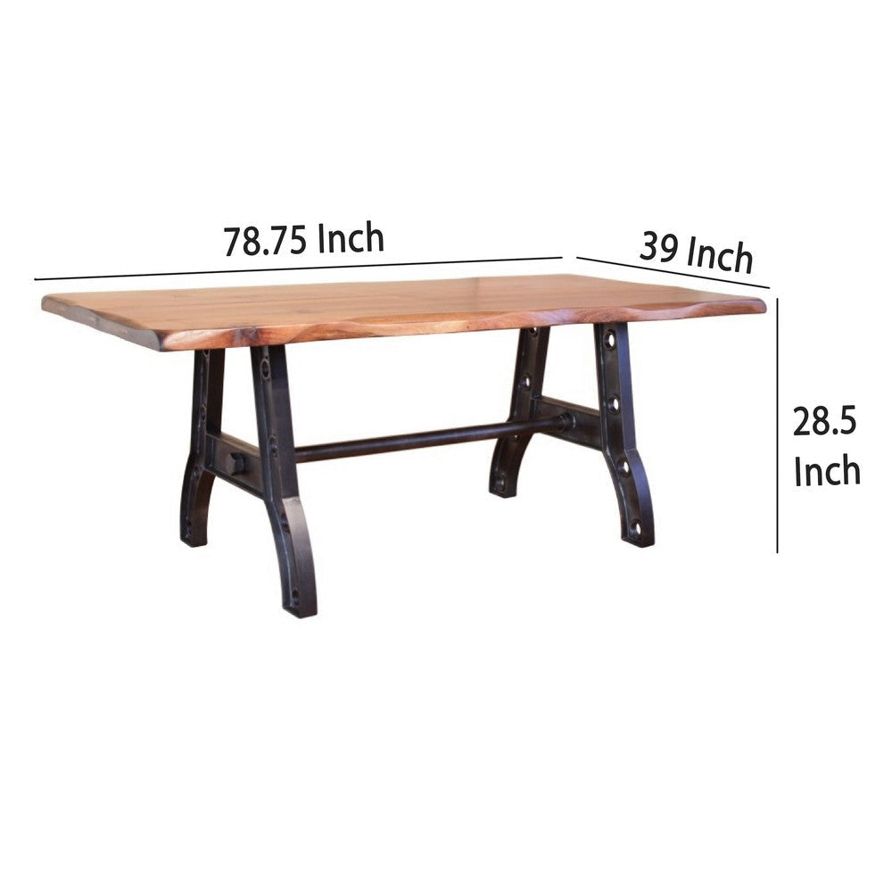 Umey Dining Table Brown Solid Mango Wood Industrial Metal 79 Inch BM332059