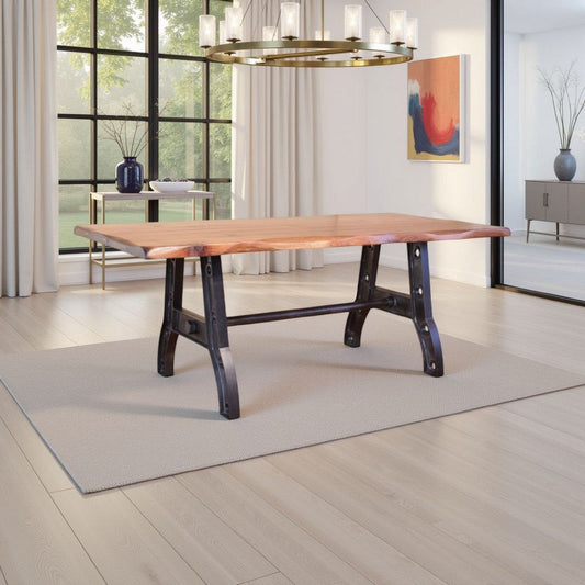 Umey Dining Table, Brown Solid Mango Wood, Industrial Metal, 79 Inch
