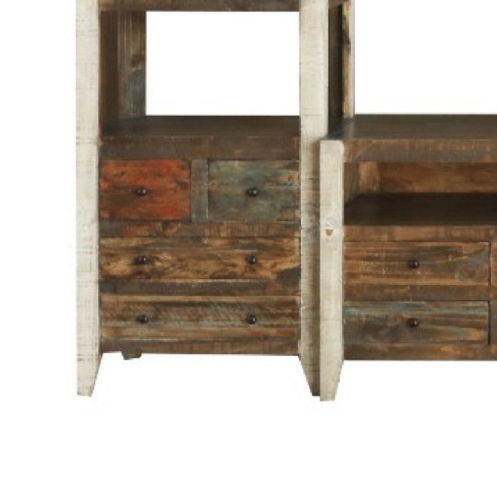 Fena TV Media Wall Unit 2 Side Piers Multicolor Pine Wood 115 Inch BM332060