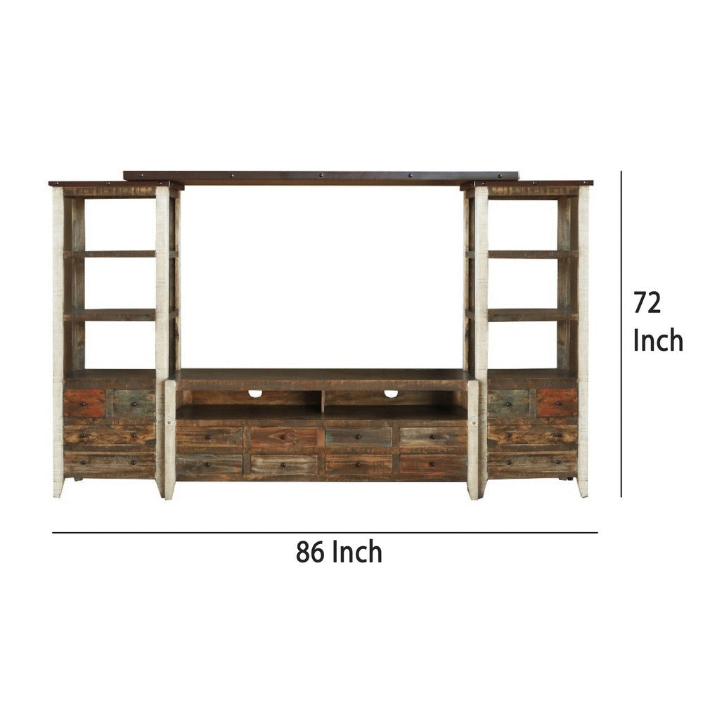Fena TV Media Wall Unit 2 Side Piers Multicolor Pine Wood 115 Inch BM332060