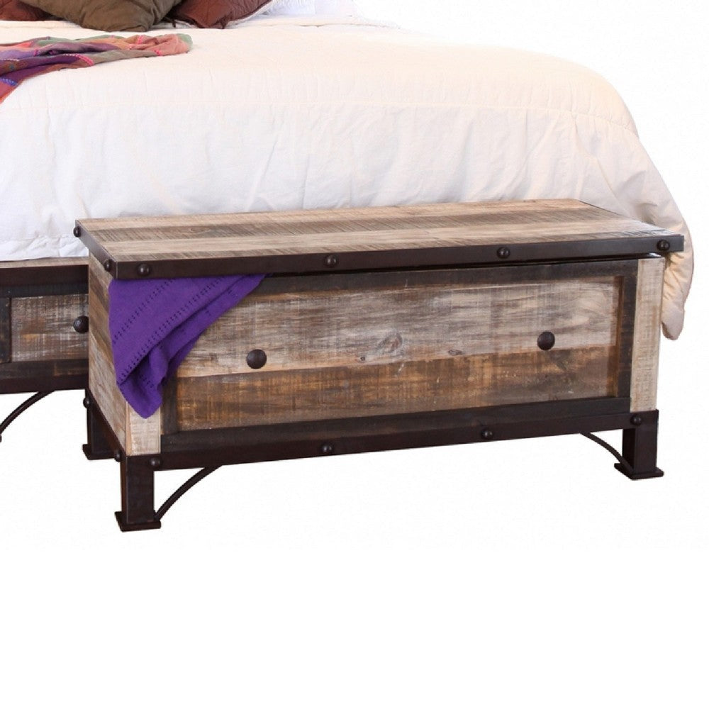 Fena King Size Bed Iron Nailhead Details Multicolor Solid Pine Wood