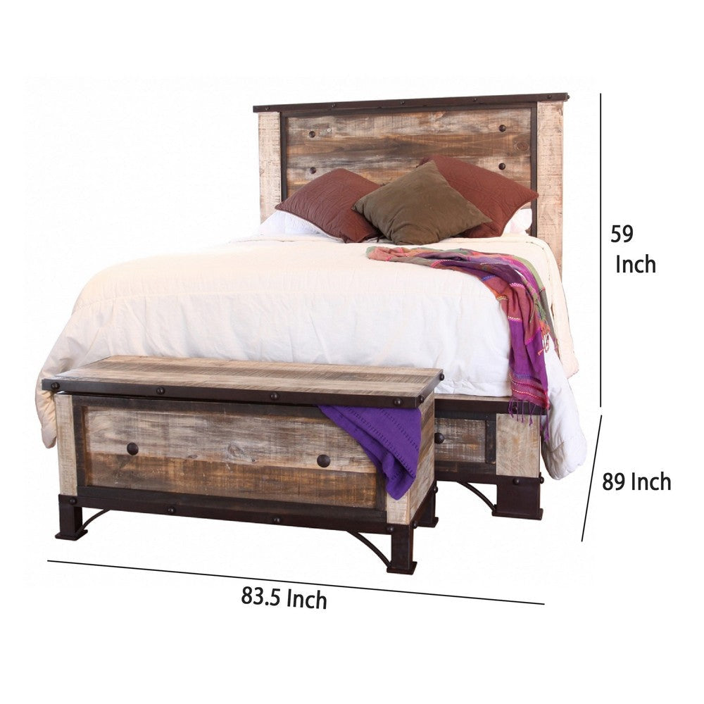 Fena California King Bed Iron Nailhead Details Multicolor Pine Wood