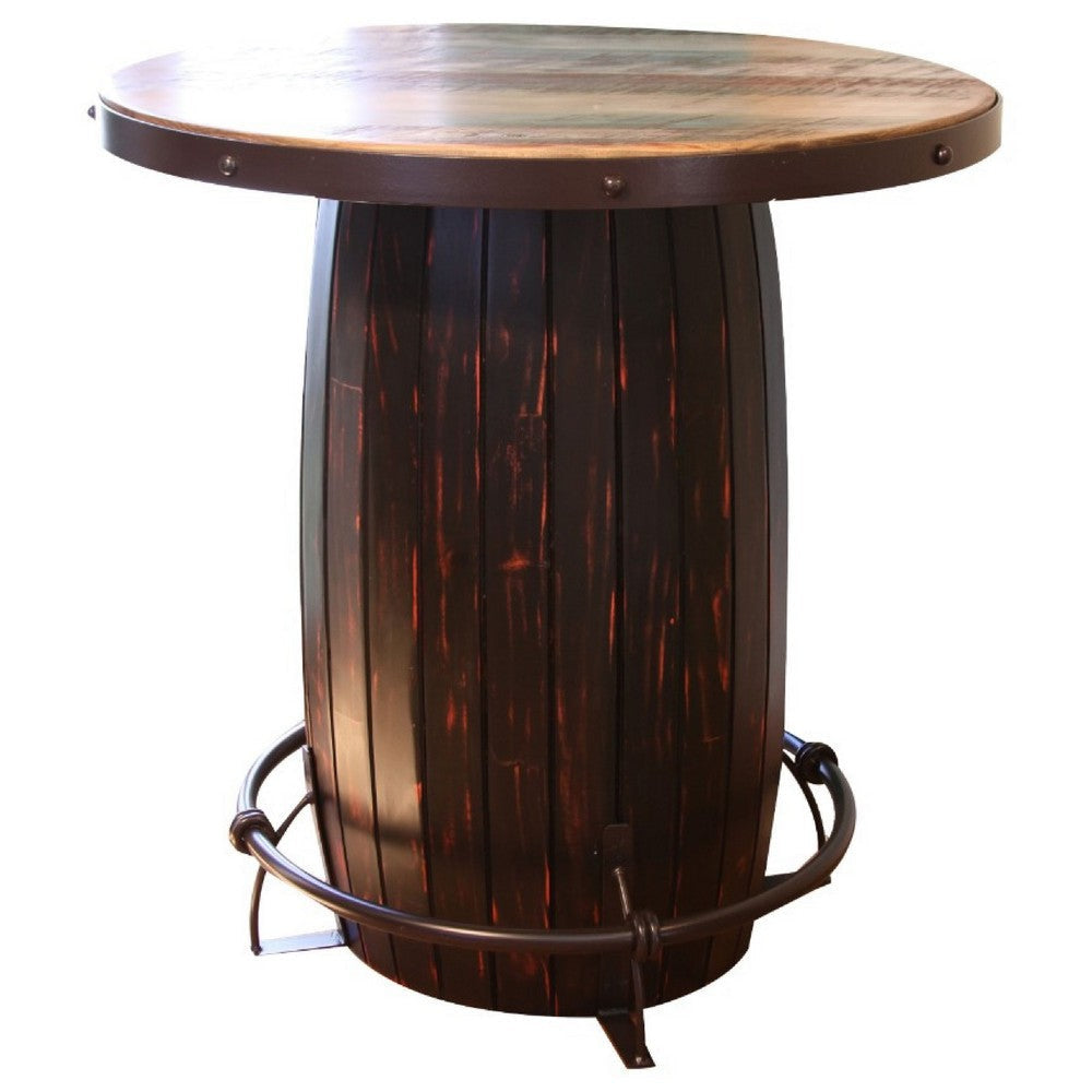 Fena Bar Height Bistro Table Barrel Design Brown Solid Wood 30 Inch BM332064