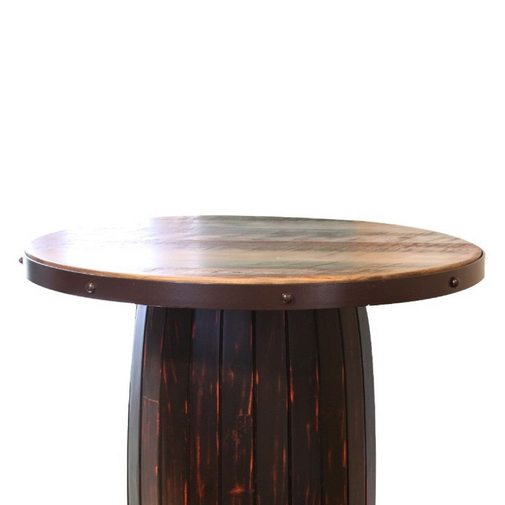 Fena Bar Height Bistro Table Barrel Design Brown Solid Wood 30 Inch BM332064