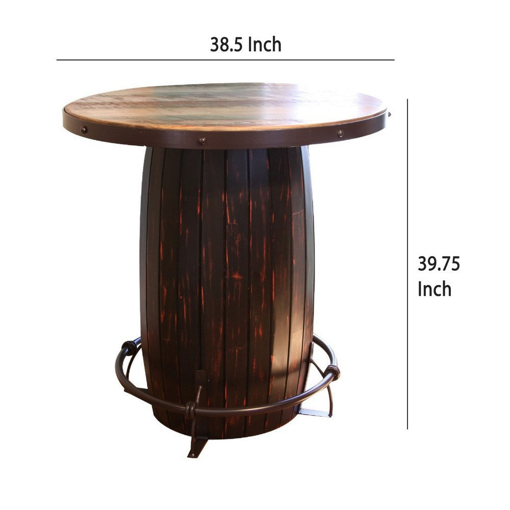 Fena Bar Height Bistro Table Barrel Design Brown Solid Wood 30 Inch BM332064