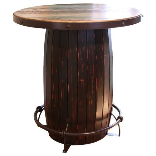 Fena Bar Height Bistro Table, Barrel Design, Brown Solid Wood, 30 Inch