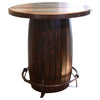 Fena Bar Height Bistro Table, Barrel Design, Brown Solid Wood, 30 Inch