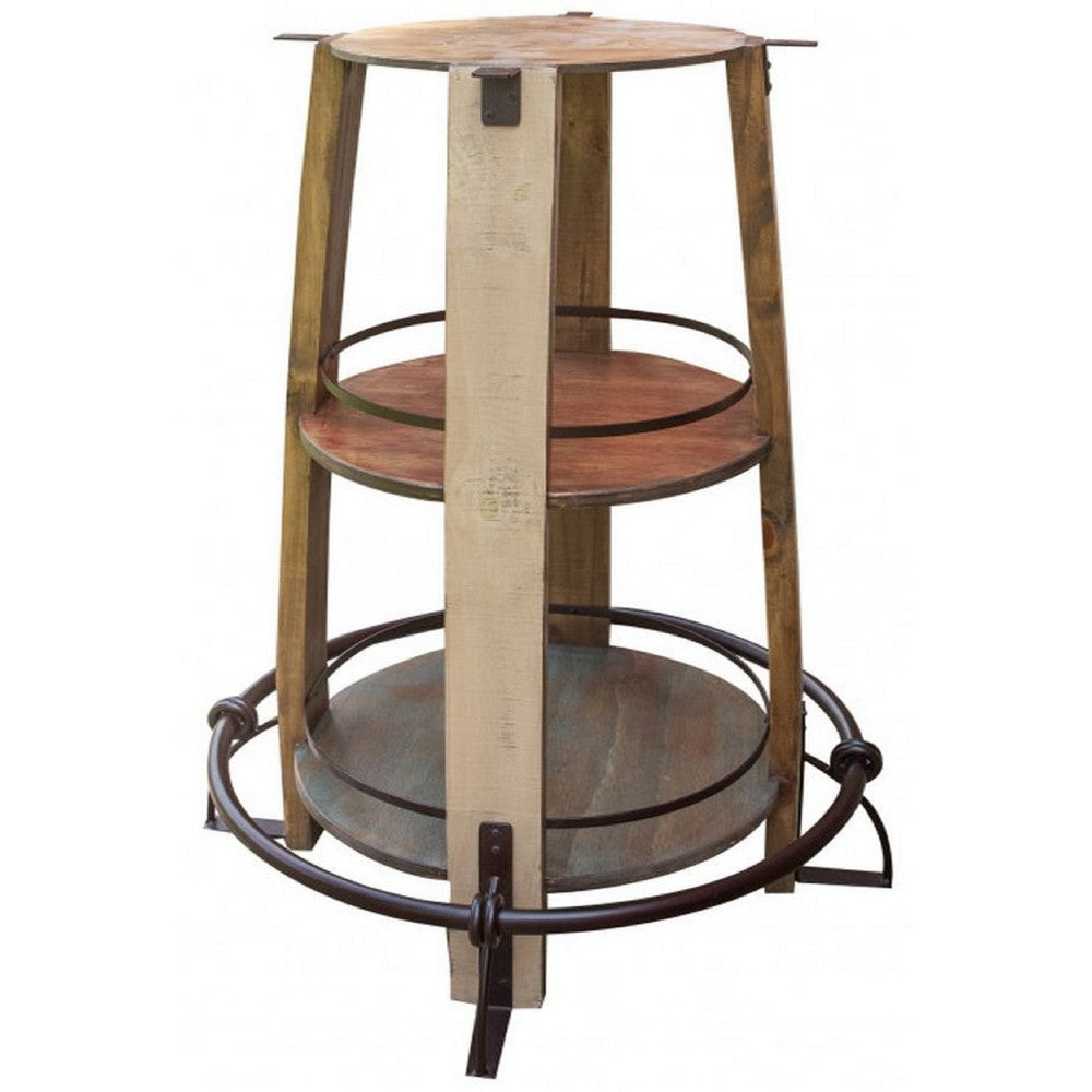 Fena Bar Height Bistro Table Barrel Top 2 Shelves Brown Wood Metal BM332065