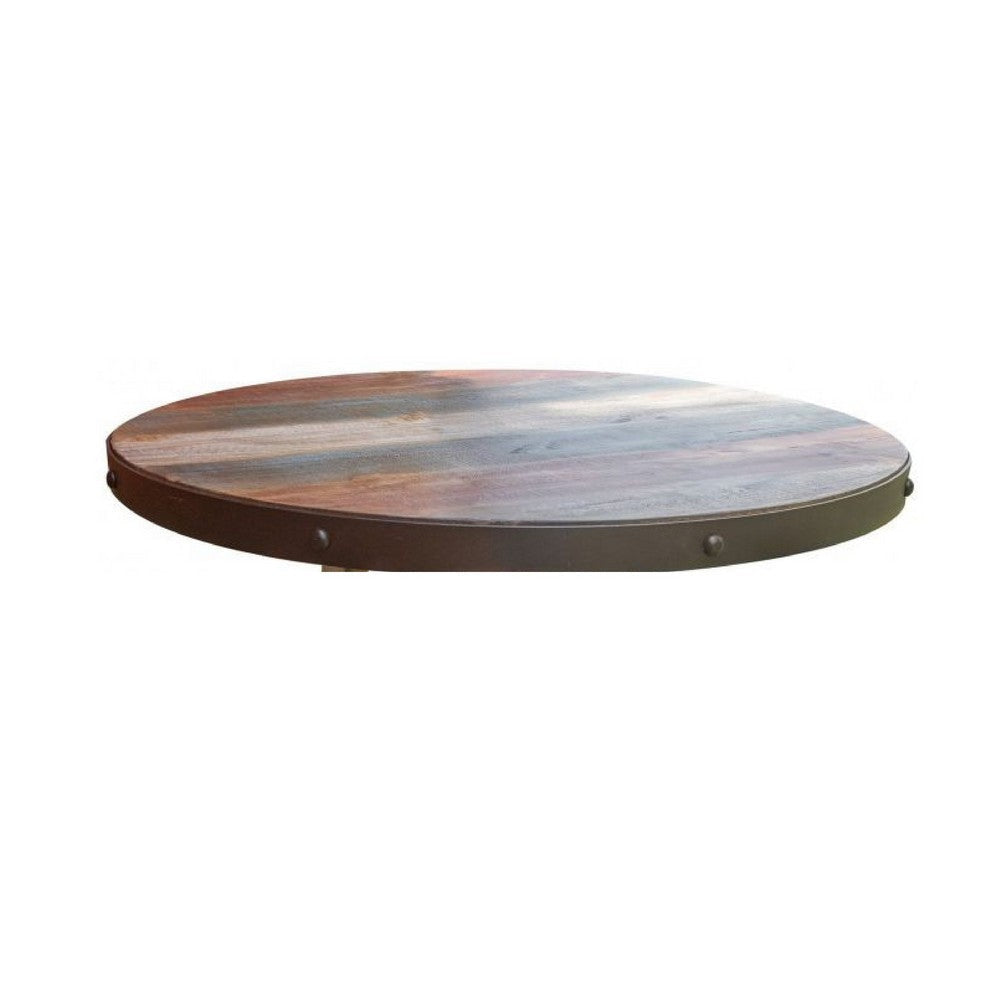 Fena Bar Height Bistro Table Barrel Top 2 Shelves Brown Wood Metal BM332065