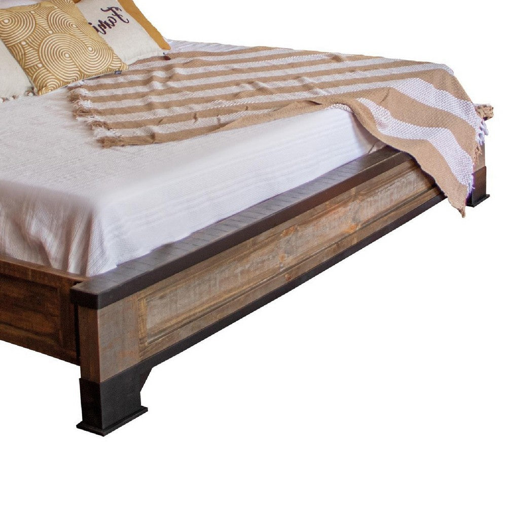 Amy King Size Bed Farmhouse Antique Gray and Brown Solid Pine Wood