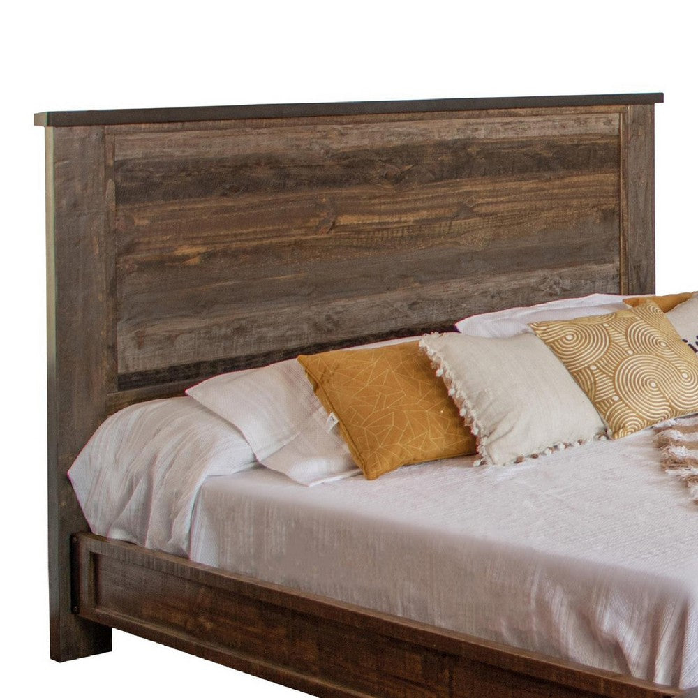 Amy Queen Size Bed Farmhouse Antique Gray and Brown Solid Pine Wood