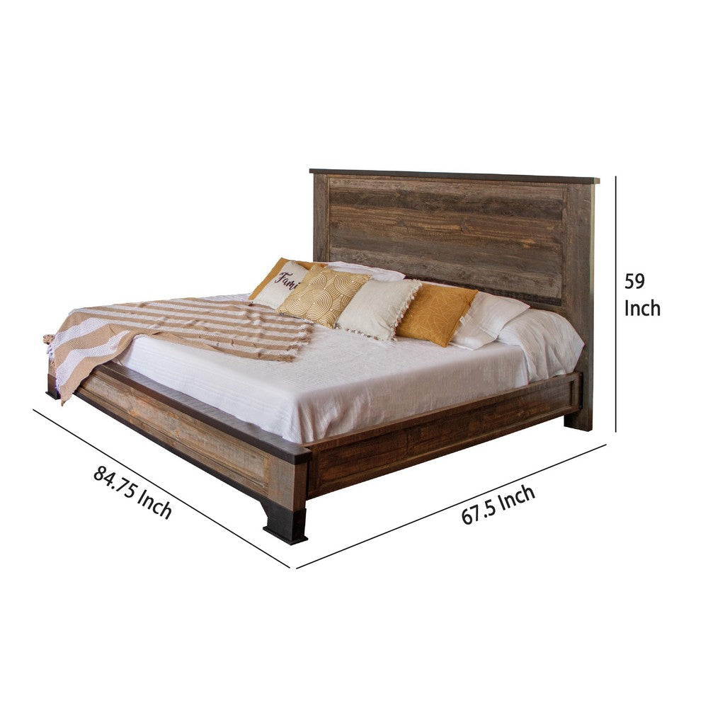 Amy Queen Size Bed Farmhouse Antique Gray and Brown Solid Pine Wood