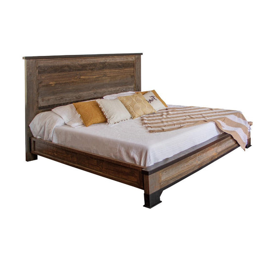 Amy California King Bed, Farmhouse Antique Gray and Brown Solid Wood