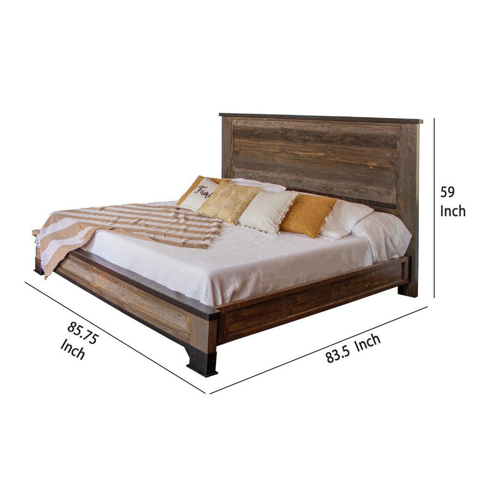 Amy California King Bed Farmhouse Antique Gray and Brown Solid Wood