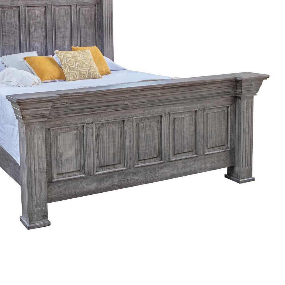 Siya Queen Size Bed Rustic Farmhouse Distressed Gray Solid Pine Wood